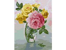 Картина по номерам с цветной схемой на холсте 30х40 Бузин Пионы и розы 24 цвета