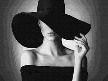 Картина по номерам на дереве 40х50 ДАМА В ЧЕРНОМ 17 цветов