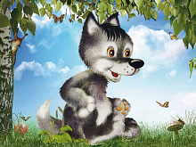 Алмазная мозаика 15х20 Волчонок на поляне15 цветов