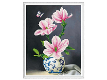 Алмазная мозаика с нанесенной рамкой 40х50 ВЕТКА МАГНОЛИИ 18 цветов