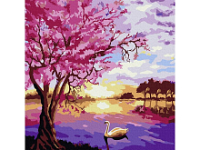 Картина по номерам 30х30 СИРЕНЕВЫЙ ПЕЙЗАЖ 16 цветов