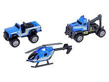 Набор металлических машинок AUTODRIVE Полицейская техника 3шт внедорожник, вертолет, эвакуатор