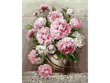 Картина по номерам на дереве 40х50 БУЗИНРОЗОВЫЕ ПИОНЫ 25 цветов