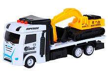 Машина AUTODRIVE Автовоз фрикционный белый, с экскаватором  со светом и звуком, вк 23,5711 см