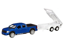 Машина АВТОПАНОРАМА Ford F150 c прицепом с дорожными знаками, 143, инерция, вк