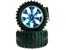 Колеса в сборе шины 08009N  диск 08044PB голубой хром для монстров Himoto масштаба 110, 2шт