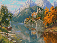 Картина по номерам 40х50 ПРИЩЕПА ЗАМОК В ГОРАХ 35 цветов