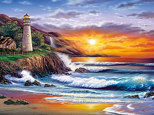 Картина по номерам с цветной схемой на холсте 30х40 Красивый закат 19 цветов