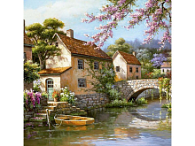 Картина по номерам 30х30 Городок на реке 19 цветов