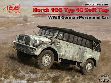 Сборная модель ICM Horch 108 Typ 40 с поднятым тентом, Германский армейский автомобиль ІІ МВ, 135