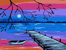 Картина по номерам 15х20 ЛОДКА У ПРИЧАЛА 11 цветов