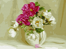 Картина по номерам с цветной схемой на холсте 30х40 Бузин В белом кувшинчике 23 цвета