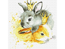 Картина по номерам 30х30 Королевские зайцы 19 цветов