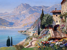 Картина по номерам с цветной схемой на холсте 30х40 Италия Озеро Комо 20 цветов