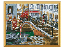 Алмазная мозаика с нанесенной рамкой 40х50 МОСТИК ВЛЮБЛЕННЫХ 16 цветов