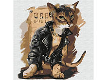 Картина по номерам 30х30 КОТ БАЙКЕР 15 цветов